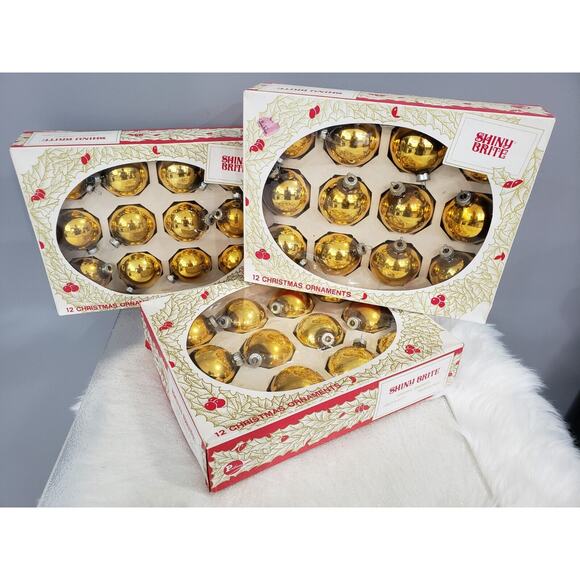 36 Vintage Shiny‎ Brite Poloron Glass Ball Gold ornaments lot USA Retro kitschy - Picture 1 of 9